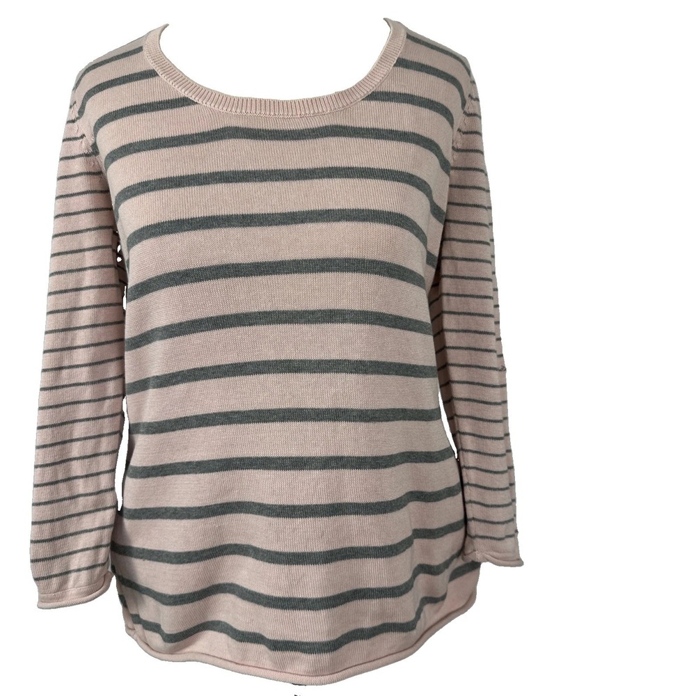 Talbots  Women's Sz S Petite Pink Grey Striped Sweater Silk Cotton 3/4 Sleeve